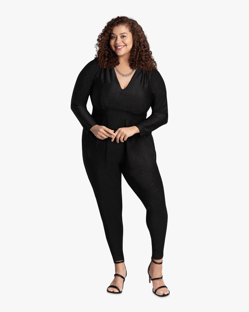 Black long sleeve cheap jumpsuit plus size